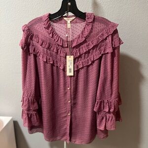Rebecca Taylor Mauve Ruffle Swiss Dot Blouse NWT